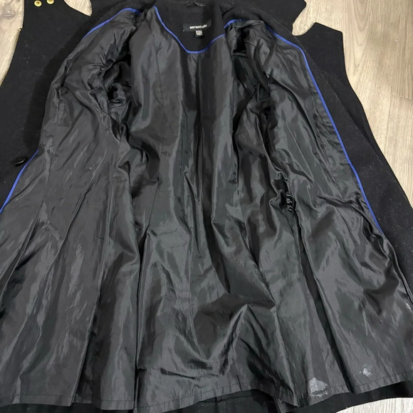 Women’s Sz Small Asymmetrical Wool Blend Black Wrap Peacoat Siena Studio Belted - Picture 7 of 9